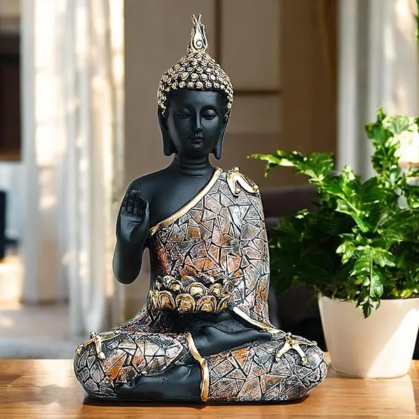 Black_&_Grey_Meditating_Buddha_Statue_With_Tea_Light_Candle_Holder