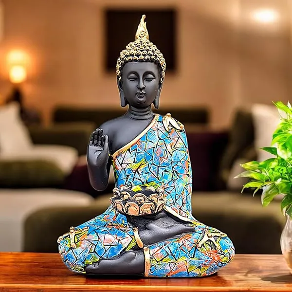 Black_&_Grey_Meditating_Buddha_Statue_With_Tea_Light_Candle_Holder