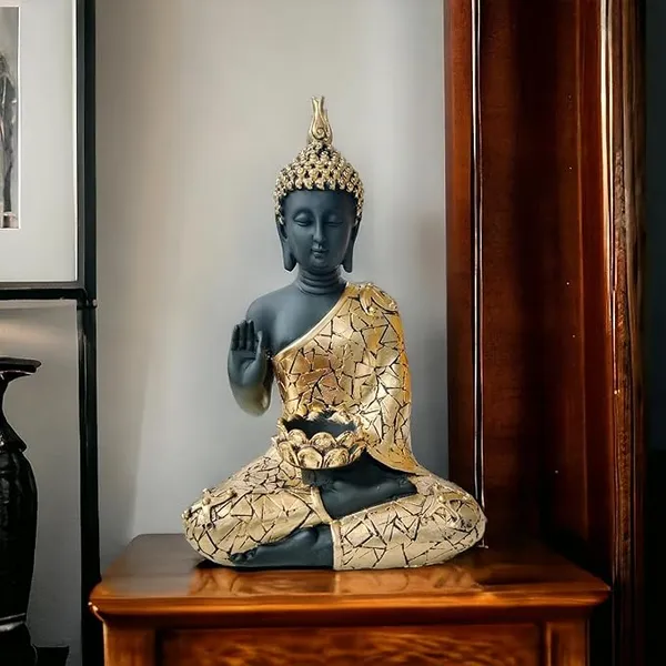 Black_&_Grey_Meditating_Buddha_Statue_With_Tea_Light_Candle_Holder