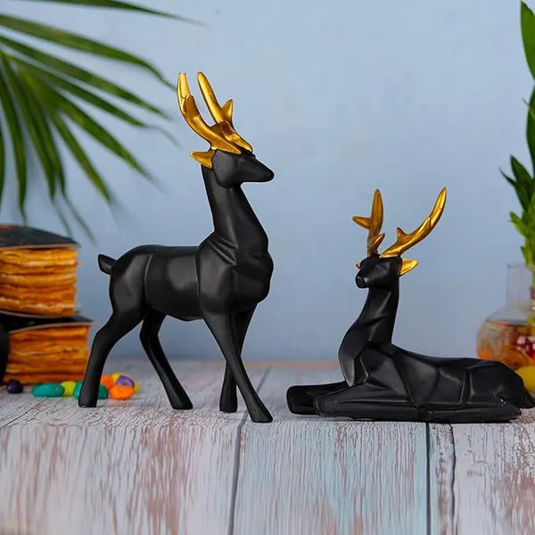 Black_Polyresin_Gold_Plated_Standing_&_Sitting_Deer_Showpieces