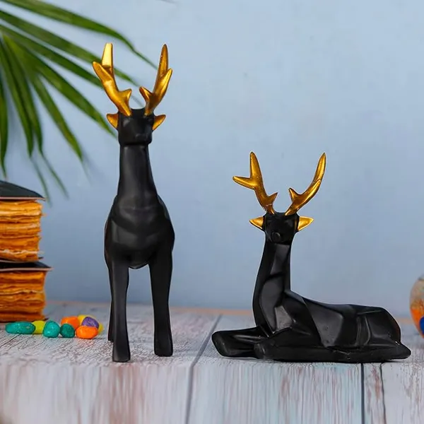 Black_Polyresin_Gold_Plated_Standing_&_Sitting_Deer_Showpieces