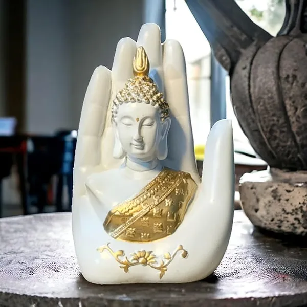 White_Handcrafted_Polyresin_Palm_Buddha_Showpiece_For_Decor