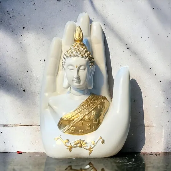 White_Handcrafted_Polyresin_Palm_Buddha_Showpiece_For_Decor