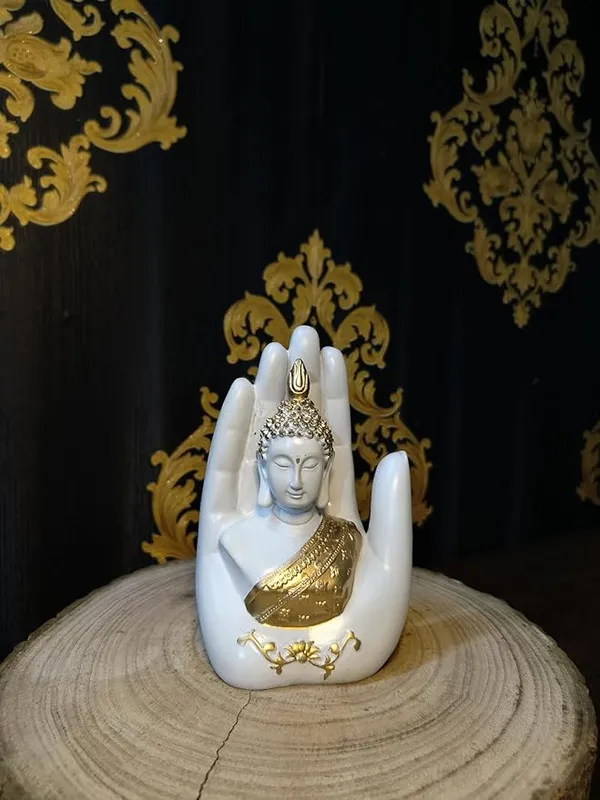 White_Handcrafted_Polyresin_Palm_Buddha_Showpiece_For_Decor
