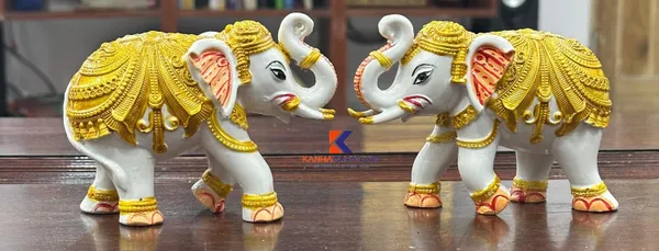 White_&_Gold_Elegant_Elephant_Figurines_(Set_Of_2)