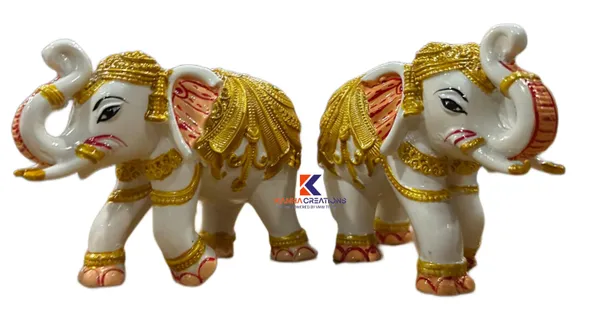 White_&_Gold_Elegant_Elephant_Figurines_(Set_Of_2)