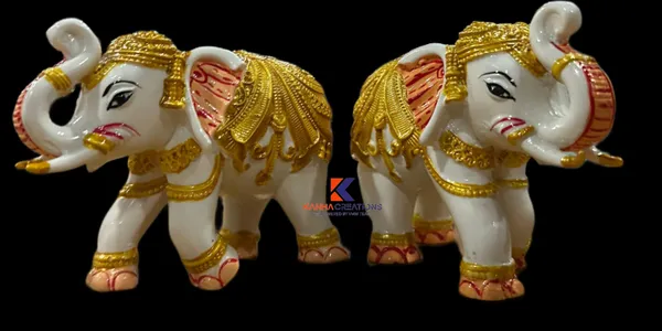 White_&_Gold_Elegant_Elephant_Figurines_(Set_Of_2)