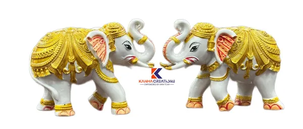 White_&_Gold_Elegant_Elephant_Figurines_(Set_Of_2)