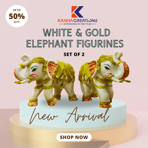 White_&_Gold_Elegant_Elephant_Figurines_(Set_Of_2)