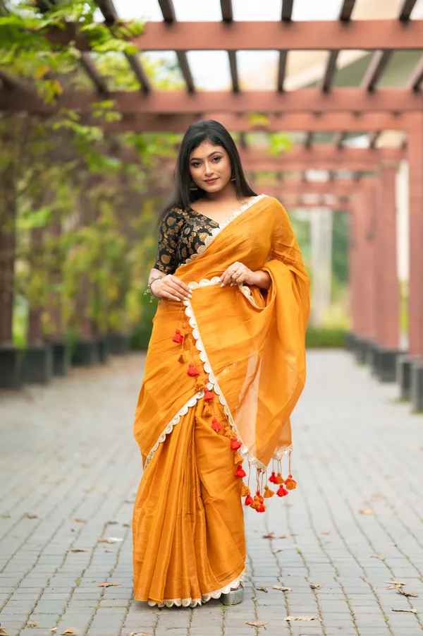 Orange_Golden_Raga_tissue_With__Lace_Border_Saree_For_Women_&_Girls