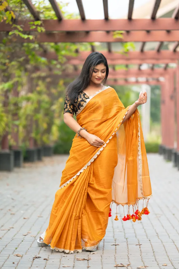 Orange_Golden_Raga_tissue_With__Lace_Border_Saree_For_Women_&_Girls