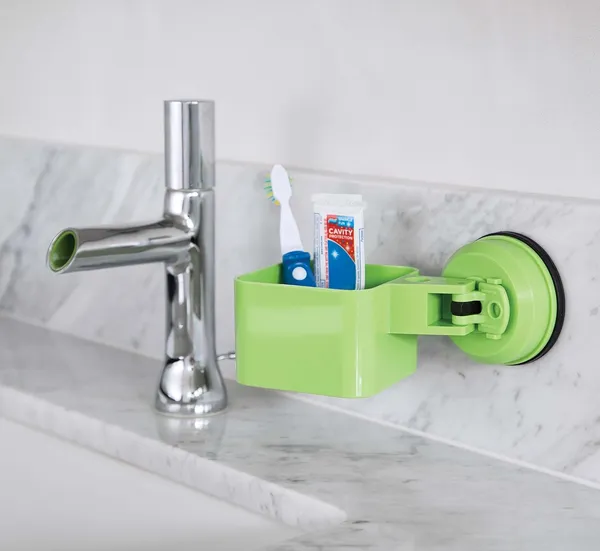 FECA_FE-T1006_No_Drill_Mountable_Catch_All_Holder_for_Keys,_Office_Supplies,_Tumbler,_Small_Plant_Organizer_with_Powerful_Suction_Cup_Mount,_Green