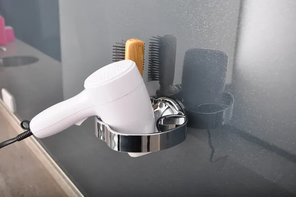 Silver_ABS_Heavy_Duty_No_Drill_Wall_Mounted_Compact_Hair_Dryer_&_Brush_Holder_Holster_Powerful_Suction_Cup