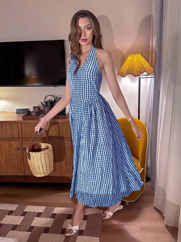 Blue_Gingham_Check_Halter_Neck_Midi_Dress