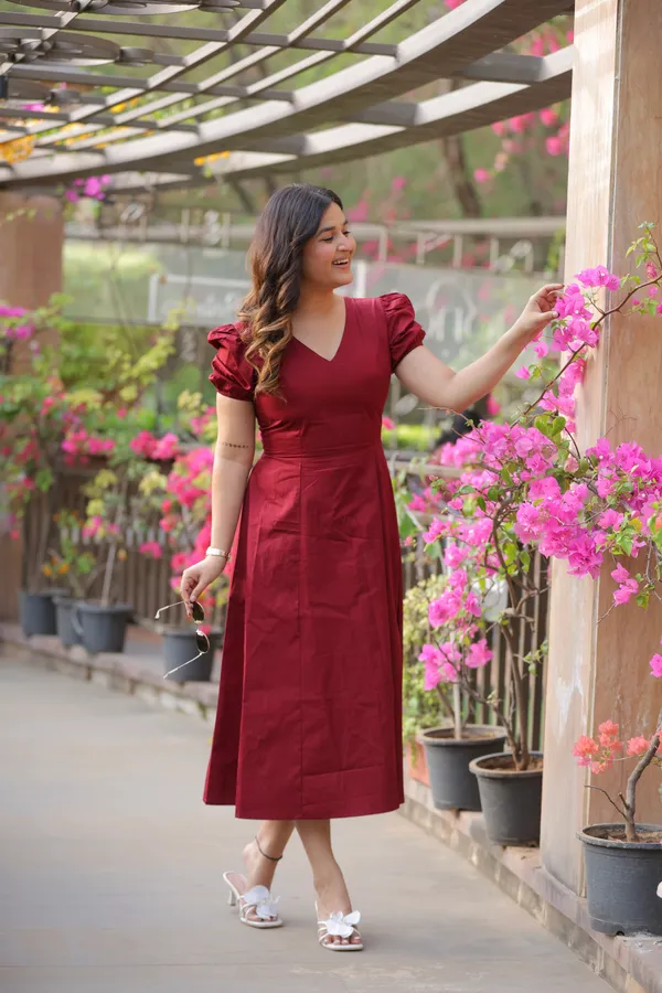 Maroon_V-Neck_Dress
