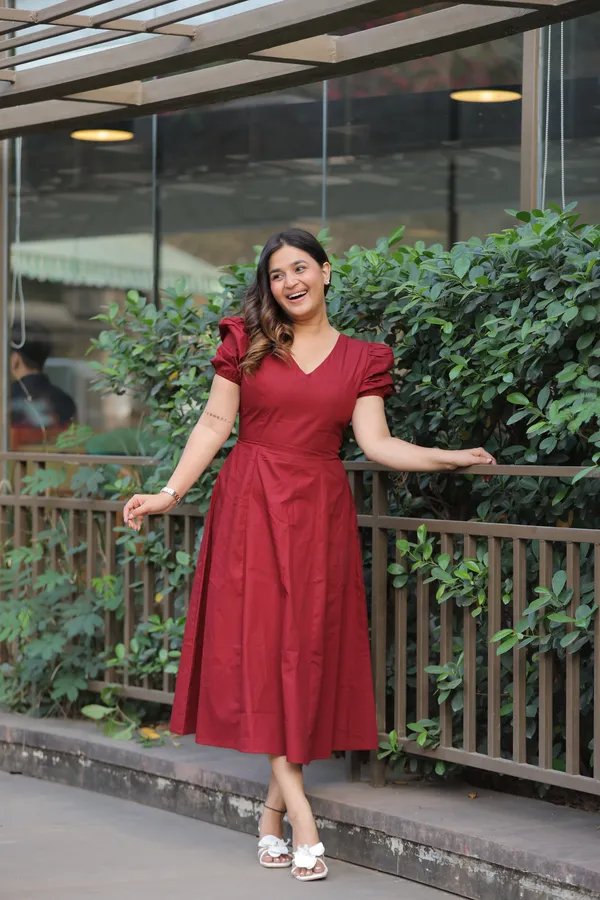 Maroon_V-Neck_Dress