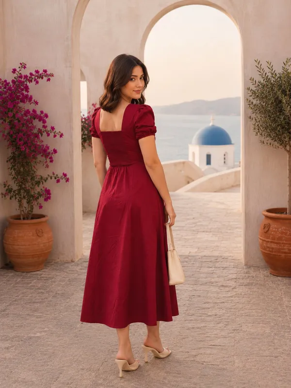 Maroon_V-Neck_Dress