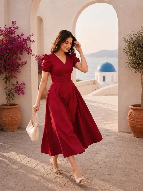 Maroon_V-Neck_Dress