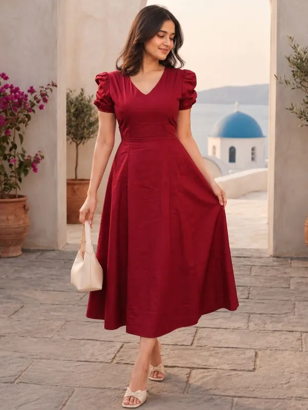 Maroon_V-Neck_Dress