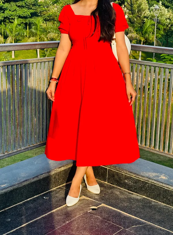 Tie-Up_Fit_&_Flare_Midi_Dress_with_Puff_Sleeves