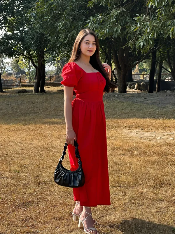 Red_Tie-Up_Fit_&_Flare_Puff_Sleeves_Dress