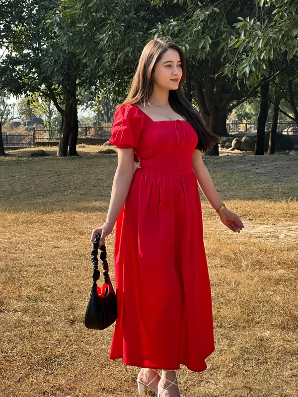 Red_Tie-Up_Fit_&_Flare_Puff_Sleeves_Dress