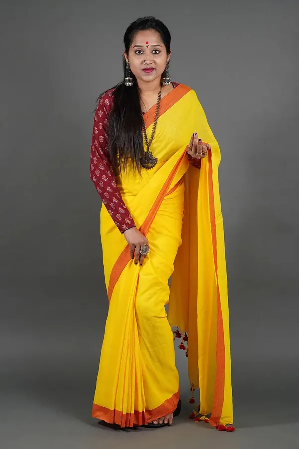 Yellow khadi saree on sale
