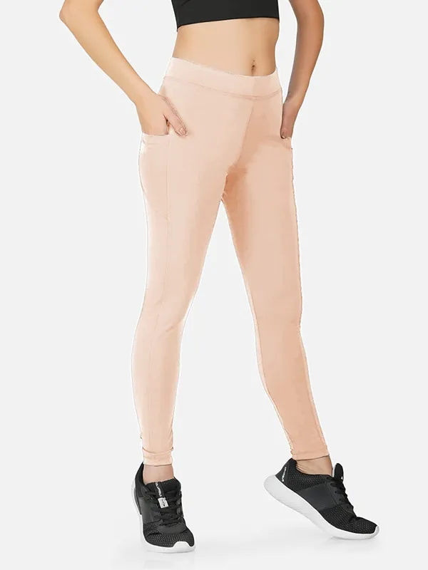 Nude_Women_Sports_Leggings/Joggers_Ankle_Length_With_2_Side_Pockets_4_Way_Stretchable_Tights_High_Waist_Yoga_Pants_Nude