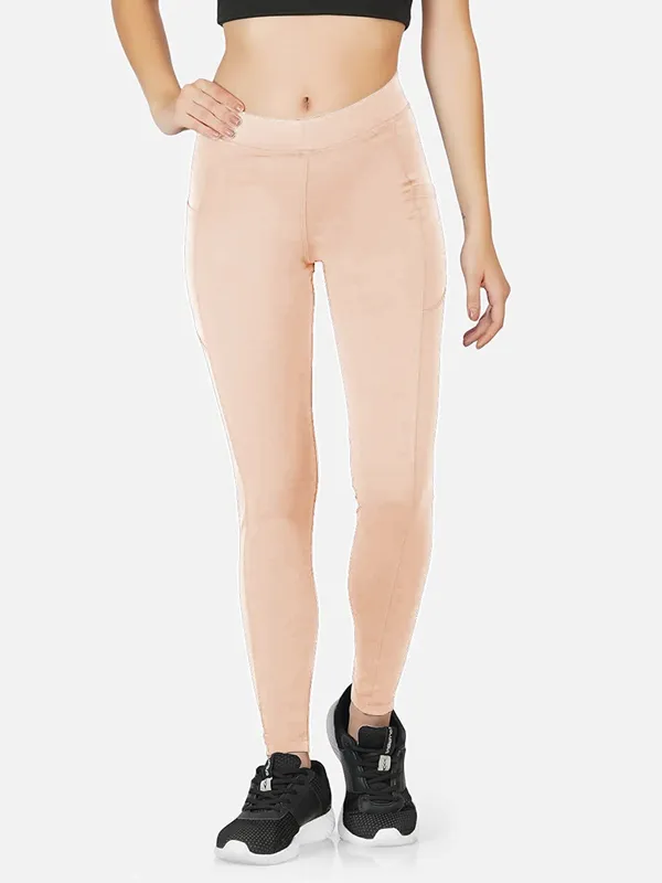 Nude_Women_Sports_Leggings/Joggers_Ankle_Length_With_2_Side_Pockets_4_Way_Stretchable_Tights_High_Waist_Yoga_Pants_Nude