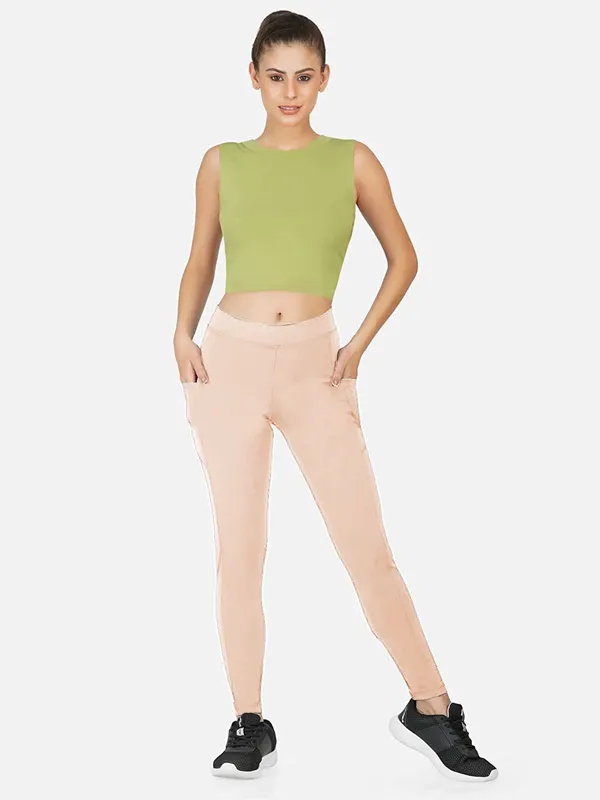 Nude_Women_Sports_Leggings/Joggers_Ankle_Length_With_2_Side_Pockets_4_Way_Stretchable_Tights_High_Waist_Yoga_Pants_Nude