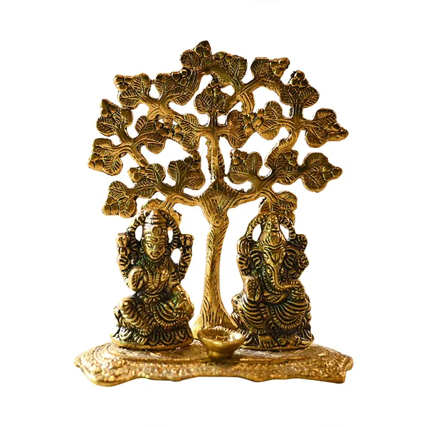 Golden_Metal_Laxmi,_Ganesh_With_Leaves_Tree_And_Diya_Design_For_Office_Temple_&_Home_Decoration