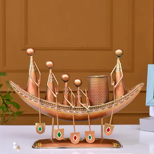 Brown_Metal_Antique_Boat_Pen_Holder/Pen_Stand_For_Office_Desk//Study_Table//Gifting