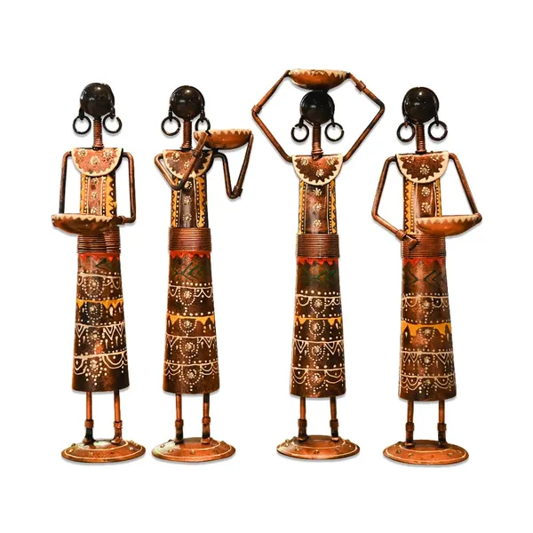 The_Kutir_Metal_Set_Of_4_Rajasthani_Tribal_Majdoor_Ladies_Hand-Painted_Tea_Light_Holder_Cum_Showpiece_-