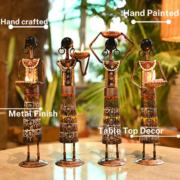 The_Kutir_Metal_Set_Of_4_Rajasthani_Tribal_Majdoor_Ladies_Hand-Painted_Tea_Light_Holder_Cum_Showpiece_-