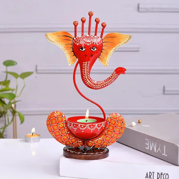 Orange_Metal_Ganesh_T_Lite_Hand_Painted_For_Table_Top_Decor_Decorative_Showpiece_For_Home|Office|Gift_Item