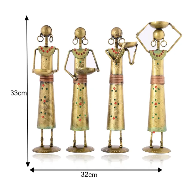 Antique_Metal_Set_Of_4_Rajasthani_Tribal_Labour_Ladies_Hand-Painted_T-Light_Holder_Cum_Showpiece