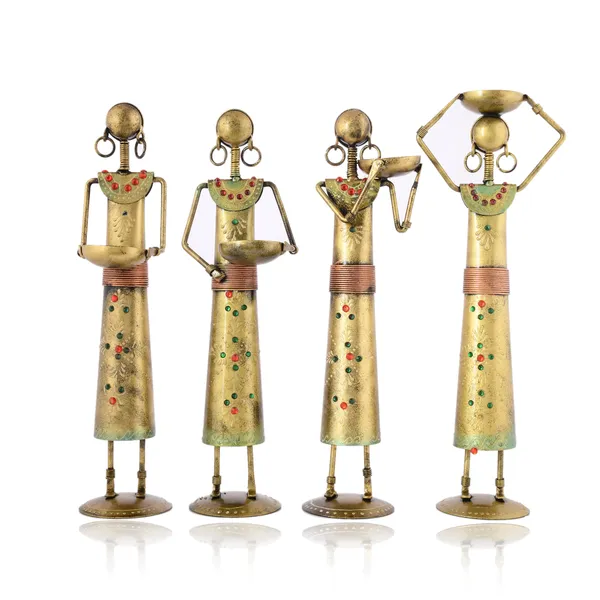 Antique_Metal_Set_Of_4_Rajasthani_Tribal_Labour_Ladies_Hand-Painted_T-Light_Holder_Cum_Showpiece