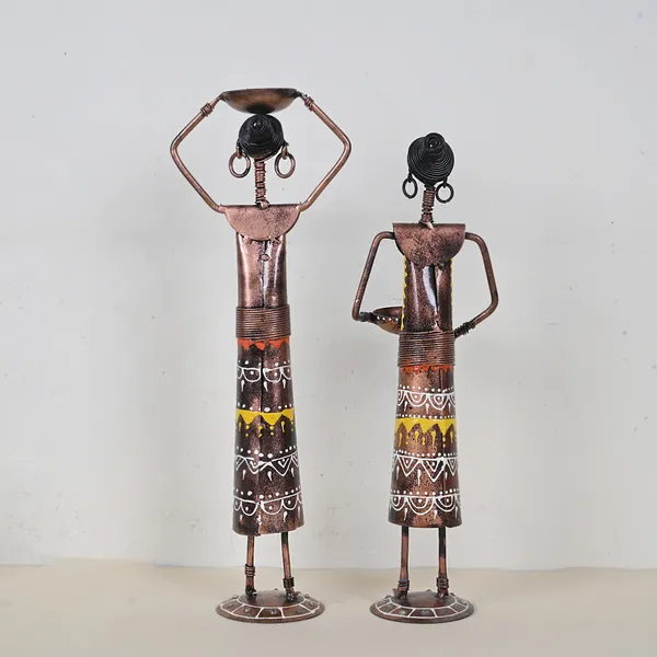 Multicolor_Handicrafted_Labour_Lady_T-Lite_Pair_With_Ganesh_T-Lite