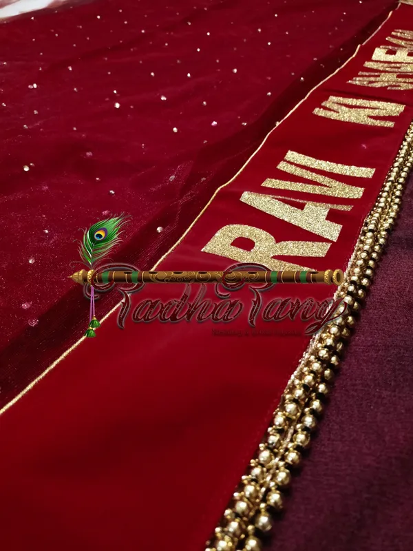 Customized_Maroon_Dupatta_With_Moti_Lace_with_any_text_of_your_choice