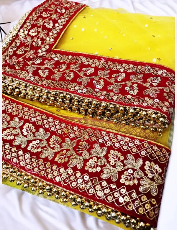 Haldi_Yellow_Heavy_Bridal_Stone_Embroidered_Border_Net_Dupatta_For_Women