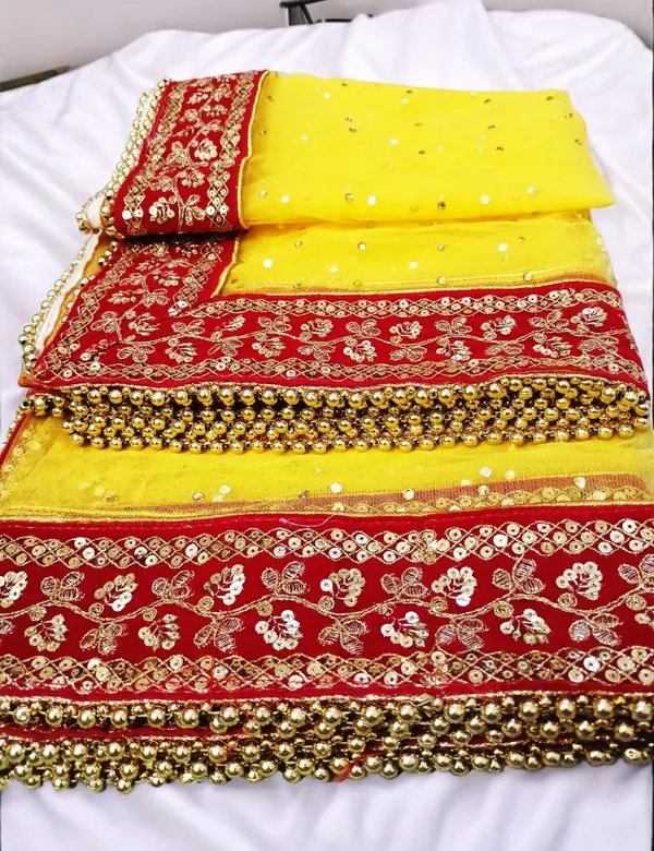 Haldi_Yellow_Heavy_Bridal_Stone_Embroidered_Border_Net_Dupatta_For_Women