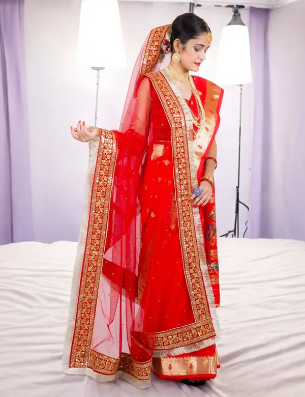 Red_Bridal_Stone_Heavy_Border_Charm_Net_Dupatta_With_Kiran_For_Women