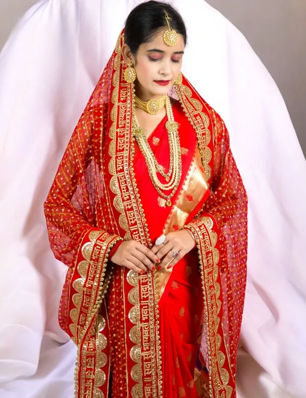 Red_Bridal_Silk_Heavy_Border_Half_Moon_Viscose_Dupatta_With_Moti_Lace_For_Women