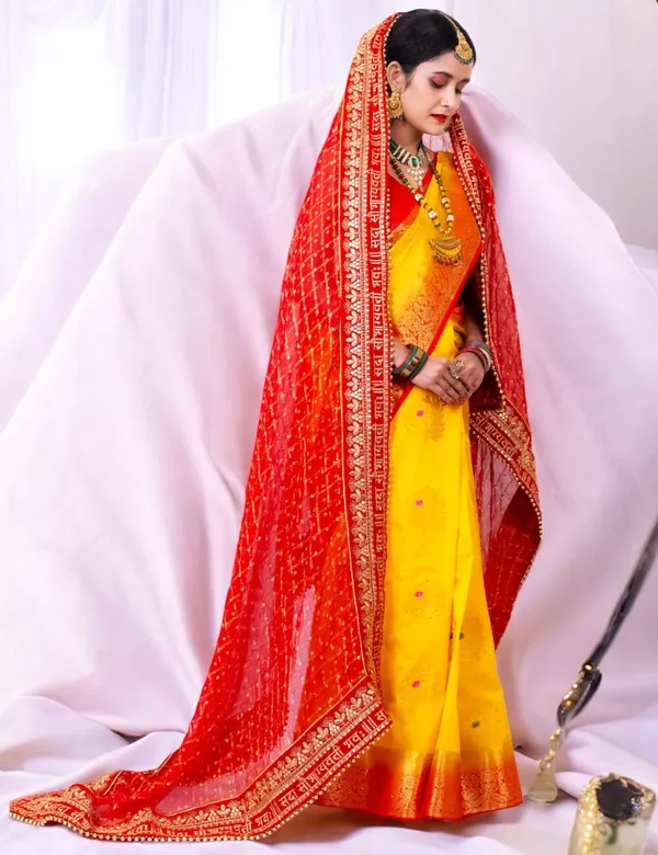 Red_Bridal_Silk_Heavy_Leaf_Border_Viscose_Dupatta_With_Moti_Lace_For_Women