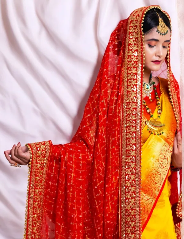 Red_Bridal_Royal_Silk_Heavy_Flower_Design_Border_Viscose_Dupatta_With_Moti_Lace_For_Women