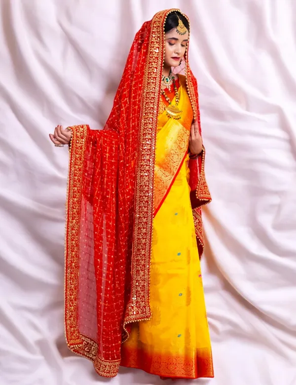 Red_Bridal_Royal_Silk_Heavy_Flower_Design_Border_Viscose_Dupatta_With_Moti_Lace_For_Women