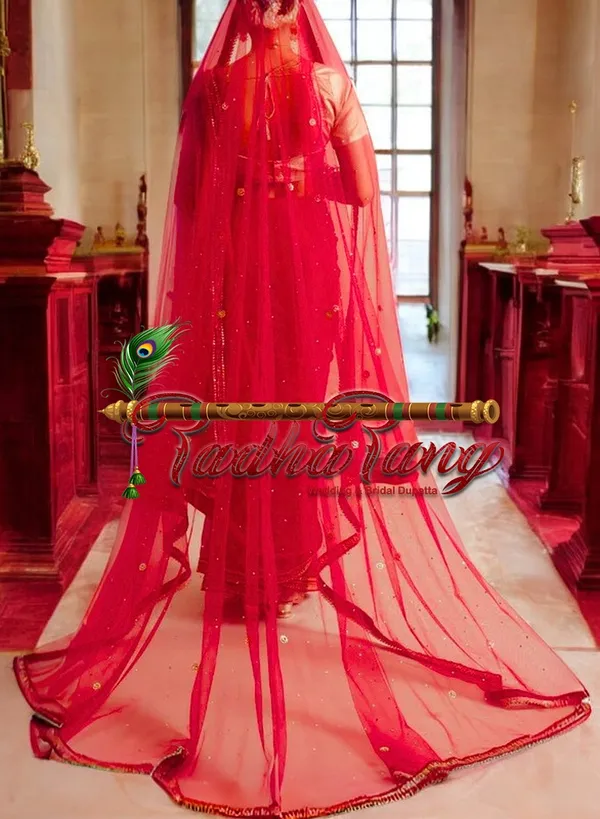 Red_Bridal_Customized_Trail_Dupatta_With_Moti_Lace_For_Women