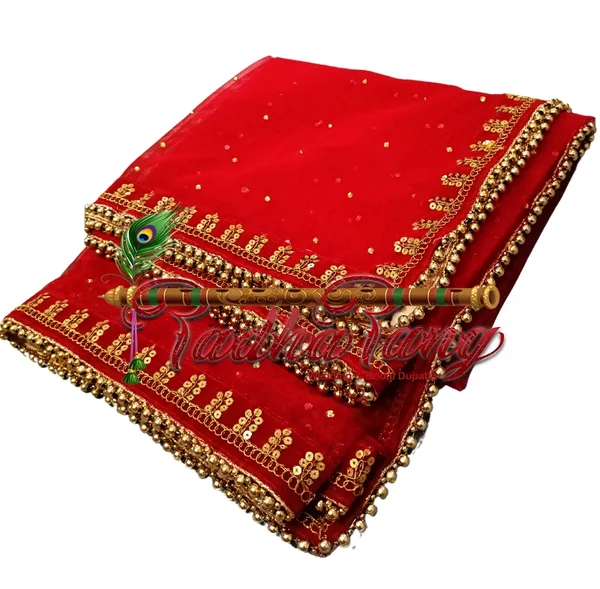 Red_Bridal_Customized_Trail_Dupatta_With_Moti_Lace_For_Women