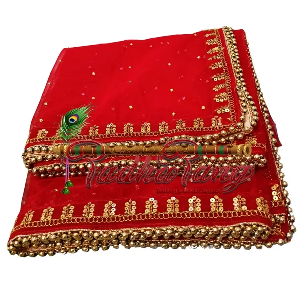 Red_Bridal_Customized_Trail_Dupatta_With_Moti_Lace_For_Women