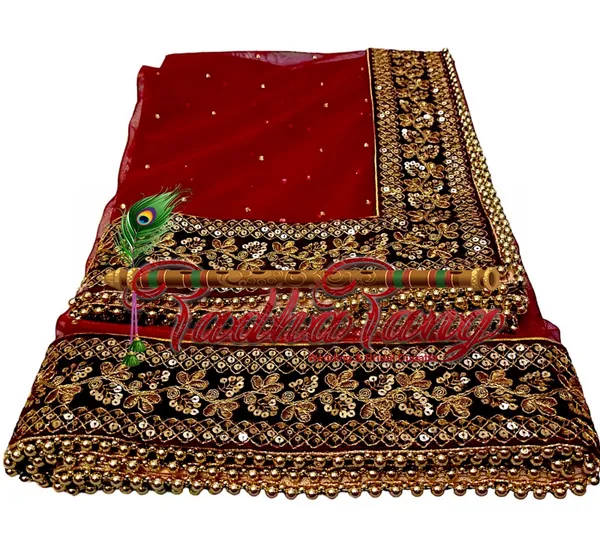 Maroon_Heavy_Bridal_Maroon_Embroidered_Border_Net_Dupatta_For_Women